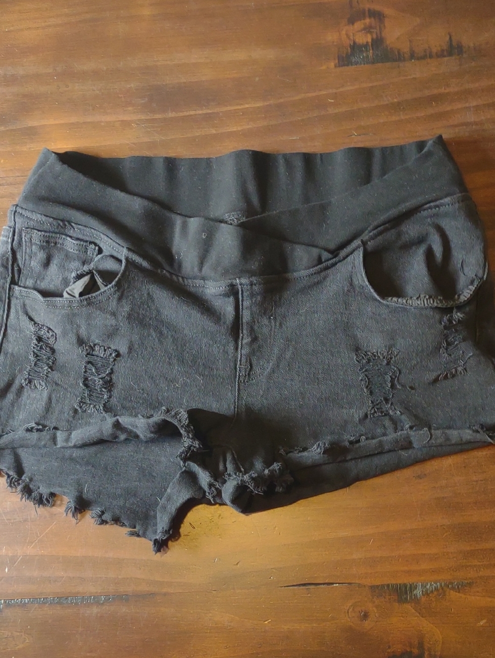 Women's Black Distressed Stretch Denim Shorties